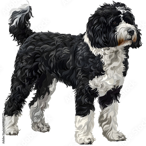 Clipart illustration of a portuguese water dog dog breed on a white background. Suitable for crafting and digital design projects.[A-0002] photo
