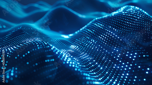 Digital Particle Wave Street Road Field Technology Background. Abstract Small Particles digital system network Background,  Low poly shape with connecting dots and lines on dark background