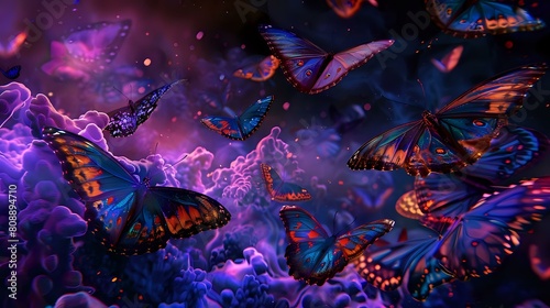 Menelaus Blue Morphs Butterfly: Intricate Digital Artwork in Dark Sky photo