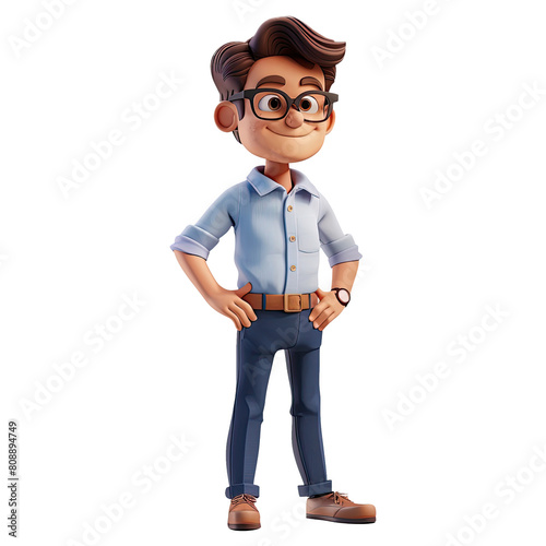 Cute cartoon male teacher isolated on transparent background. 