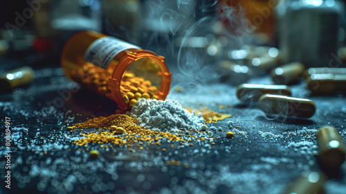 Pills, prohibited substances, addiction, say no to drugs.