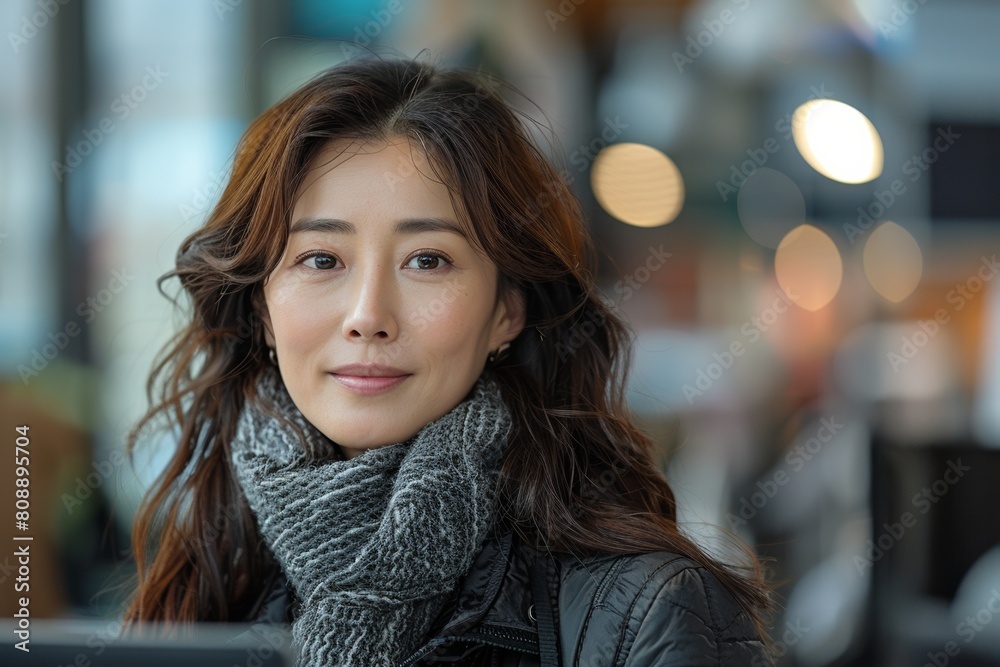 A Japanese businesswoman with a bright smile and stylish scarf poses confidently, representing professionalism. A Japanese businesswoman with a bright smile and stylish scarf poses confidently, representing professionalism.