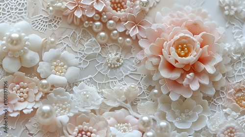 Elegant Vintage Lace: Maximalism with Flowers, Pearls, and Soft Pastel Tones photo