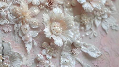 High Relief Vintage Lace: Soft Pastel Colors with Flowers and Pearls