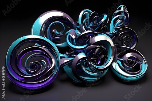five spiral parts rendered in 3dsmax on black background, in the style of violet and azure, contemporary glass, graphic, stylized forms, modern jewelry, infinity nets, spray-paint based, playful ... S photo