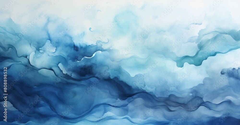 Artistic background mimicking the serene flow of water with layers of blue and white watercolor, perfect for designs evoking calmness, fluidity, and the beauty of the ocean Artistic background mimicking the serene flow of water with layers of blue and white watercolor, perfect for designs evoking calmness, fluidity, and the beauty of the ocean