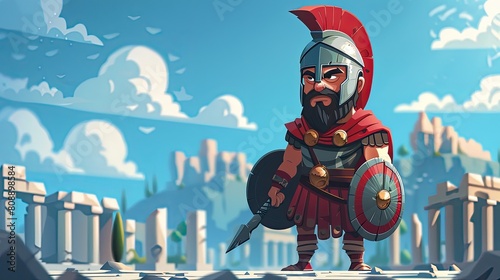 Strategic Ancient greek warrior war. Sword and helmet. Generate Ai