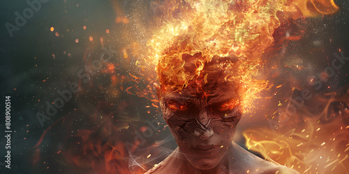 person's head burning in the fire