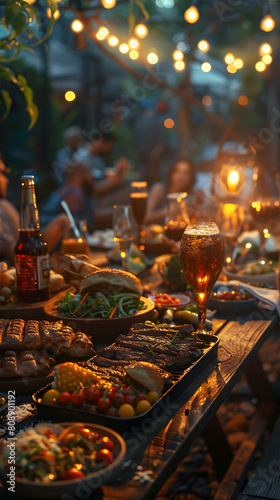 Capturing the Evening Social  Friends Gather for a Photo Realistic Celebration  Sharing Stories and Good Times Over Food and Drinks - Stock Photo Concept