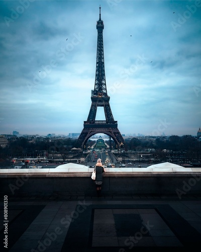 Great View of Eiffel Tower from Trocadero Area in Paris France, 27 May 2022 photo