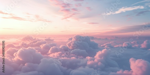 The sky is covered with a thick layer of fluffy clouds, creating a cotton candy-like appearance