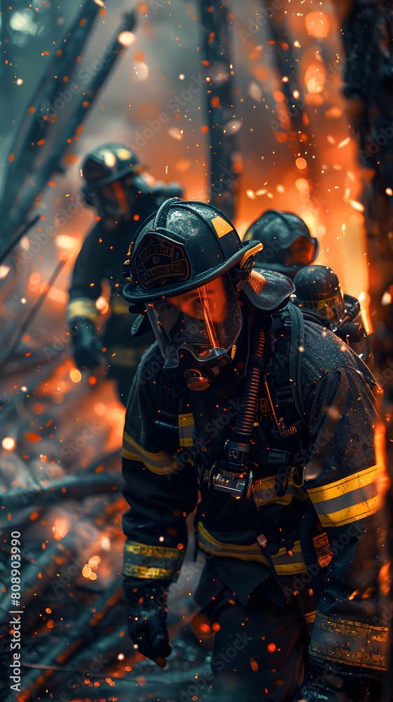 Photo realistic representation of Firefighter Training Exercise showcasing dedication to safety and service on Labor Day Photo realistic representation of Firefighter Training Exercise showcasing dedication to safety and service on Labor Day