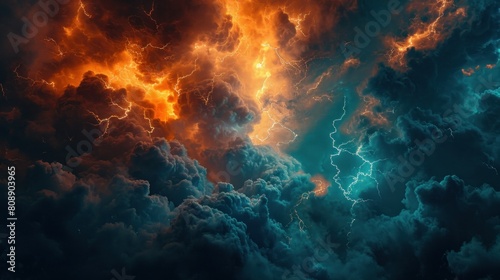 Lightning thunderstorm flash over the night sky. Concept on topic weather, cataclysms (hurricane, Typhoon, storm © Ruslan Gilmanshin