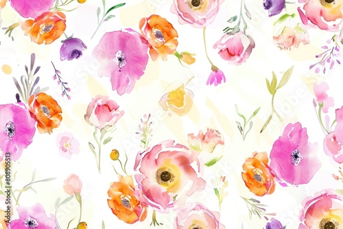 Wallpaper Mural Vibrant Watercolor Floral Pattern with Abstract Blossoms Torontodigital.ca