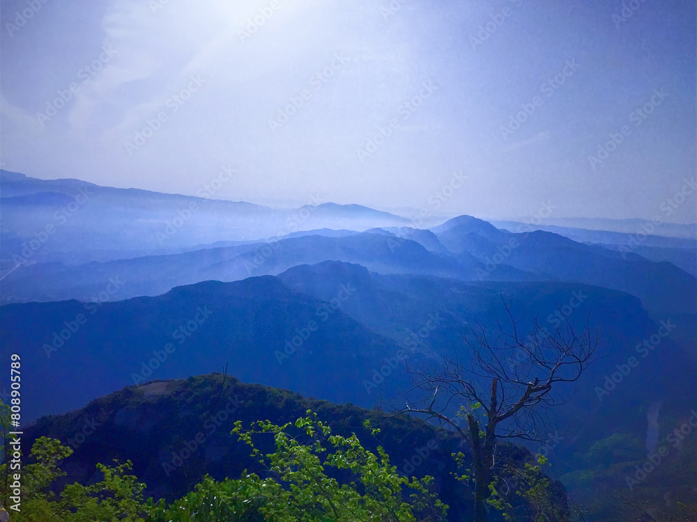 Obraz premium Blue magic. Mountains near Montserrat monastery in Spain, not far from Barcelona.