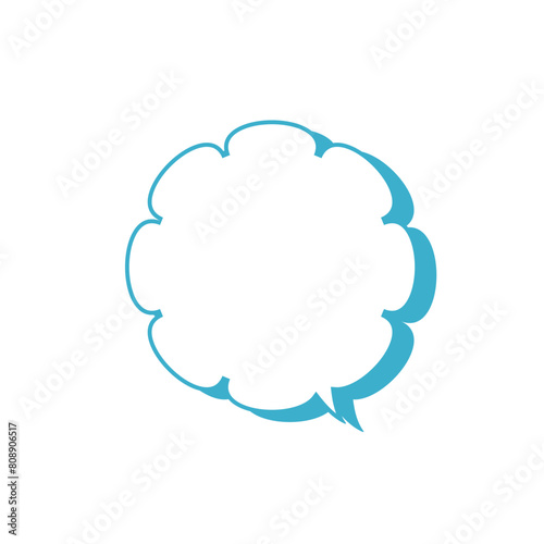 シンプルな水色もこもこ吹き出し_主線あり_影あり_右向き単品