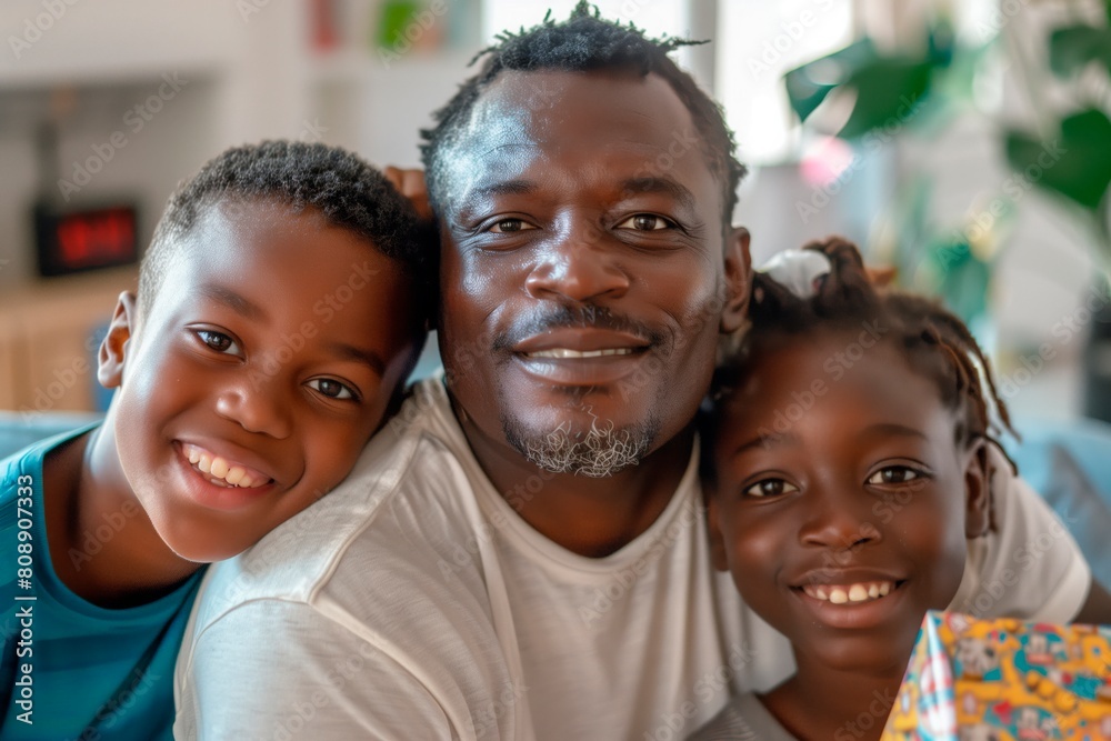 Happy family. Black father with his children. Father's day Celebration. At home Happy family. Black father with his children. Father's day Celebration. At home