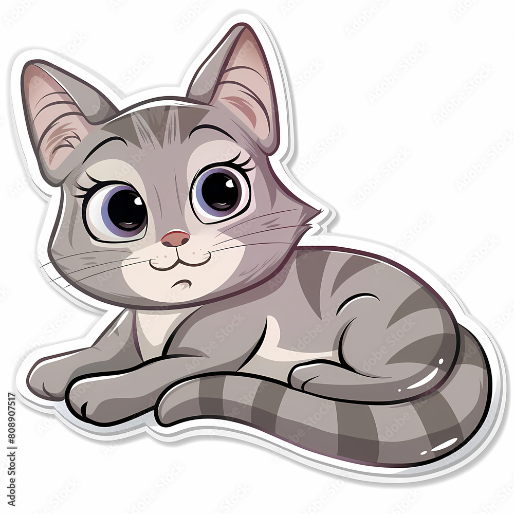 Fototapeta premium Cute cat cartoon on a White Canvas Sticker,vector image