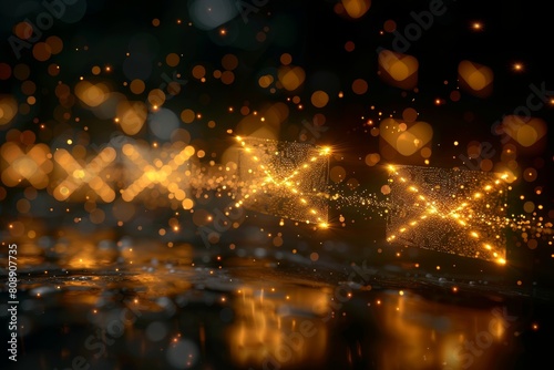 Wallpaper Mural Digital illustration of sparkling golden envelopes flying among glowing particles on a dark backdrop Torontodigital.ca