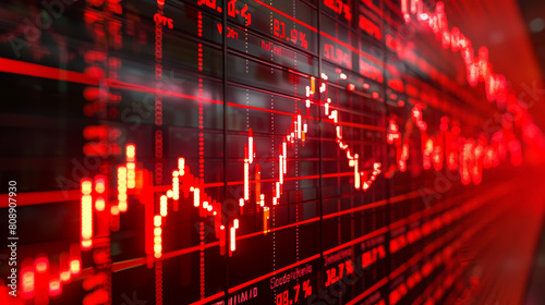 Detailed image of a stock market screen showing drastic red downturns, emphasizing financial crisis photo