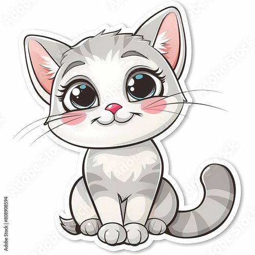 Cute cat cartoon on a White Canvas Sticker,vector image © ak159715