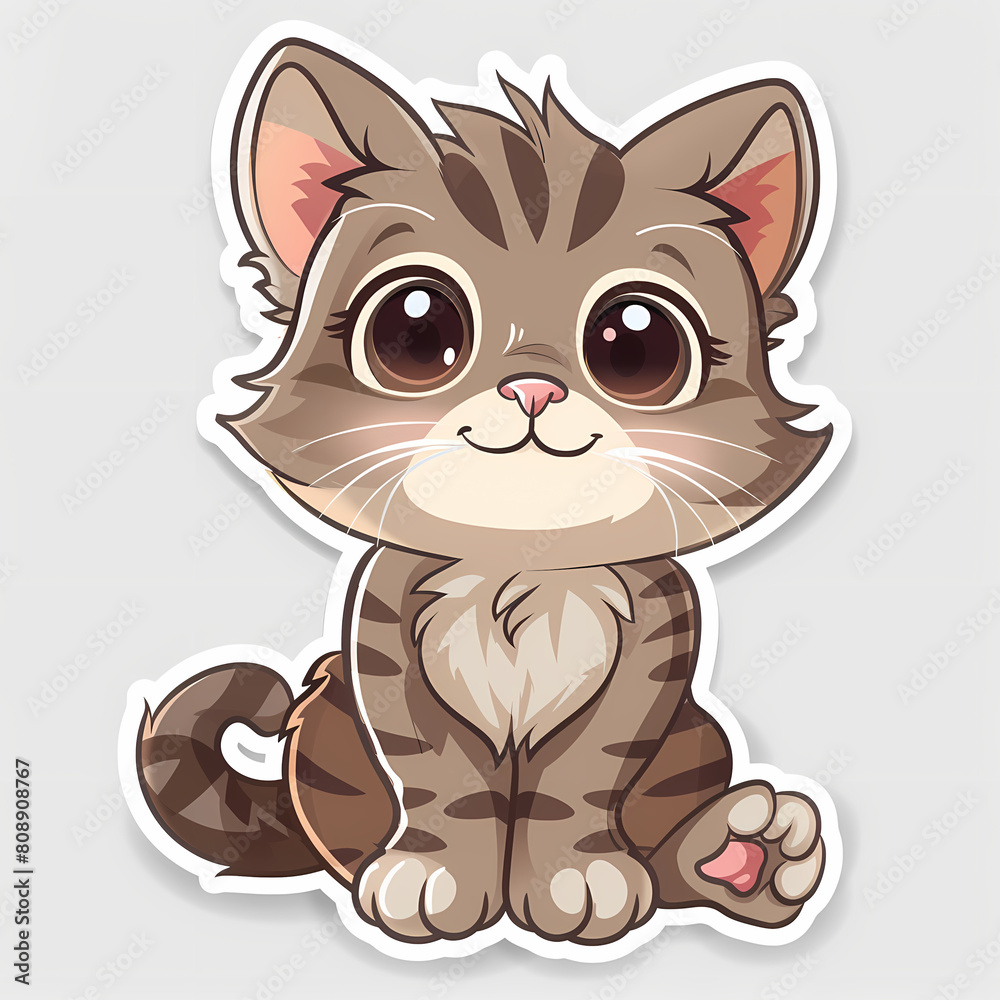 Cute cat cartoon on a White Canvas Sticker,vector image