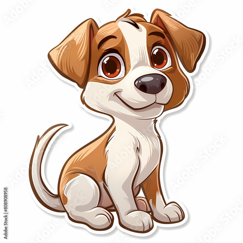 Cute dog cartoon on a White Canvas Sticker,vector image