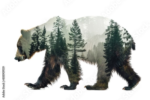 Majestic Forest Bear Double Exposure Artwork