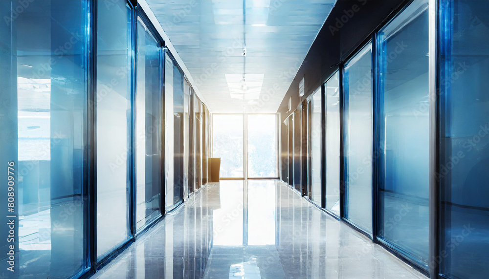 A modern office corridor with a modern meeting room and empty space on a white wall. office building A modern office corridor with a modern meeting room and empty space on a white wall. office building