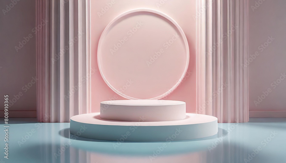 Background podium 3D product display stand platform abstract pastel light. Stage podium 3D background cream studio minimal scene wall pink white shadow room render blue empty floor luxury circle. Background podium 3D product display stand platform abstract pastel light. Stage podium 3D background cream studio minimal scene wall pink white shadow room render blue empty floor luxury circle.