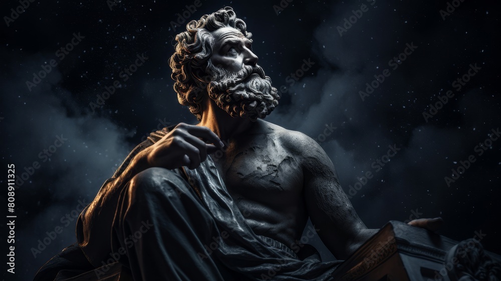 Philosopher gazes at night sky pondering fate amidst constellations Philosopher gazes at night sky pondering fate amidst constellations