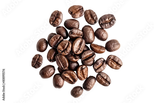 Coffee beans top view isolated on transparent background