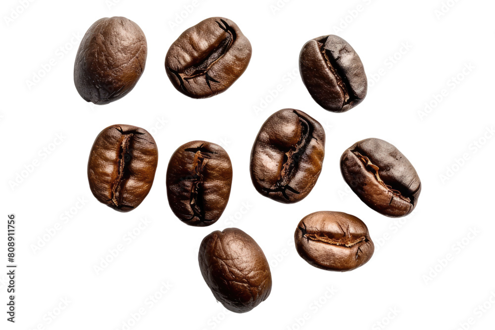 Coffee beans top view isolated on transparent background Coffee beans top view isolated on transparent background