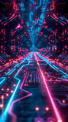 Technology Connection  Neon Circuitry Flowing With Digital Information - Photo Realistic Concept