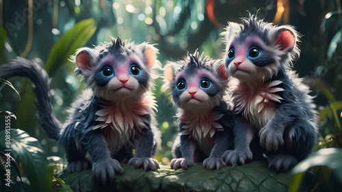 Ultra realistic most beautiful ultra fuzzy little cute beautiful creatures in the world in a mystical jungle perfect clarity high definition beautiful quality 8k resolution photo