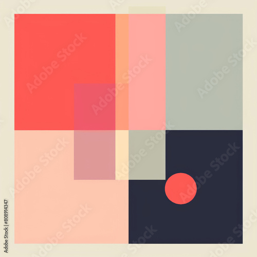 this poster depicts an abstract geometric artwork in different shades of red, orange, yellow © Wirestock