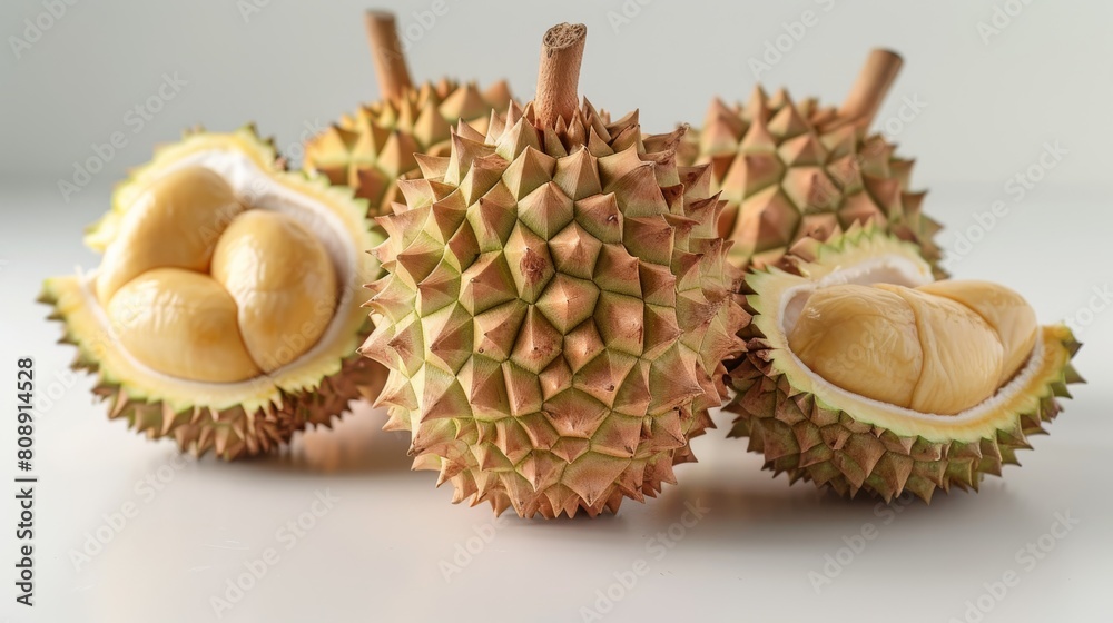 Fruit, durian isolated on white background. Generative AI. Fruit, durian isolated on white background. Generative AI.
