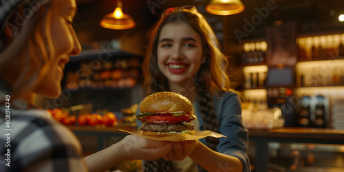 Illustration a table full of food starring a hamburger 