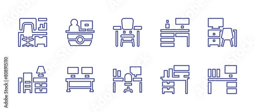 Desk line icon set. Editable stroke. Vector illustration. Containing reception, workplace, desk.