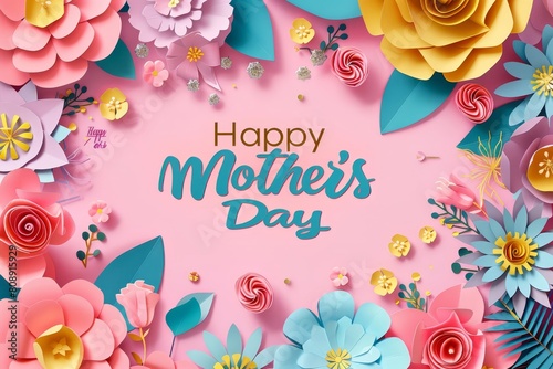 A floral poster for mother's day, flower design on colorful background with happy mother day typography text, congratulation mom template, international event for mommy.