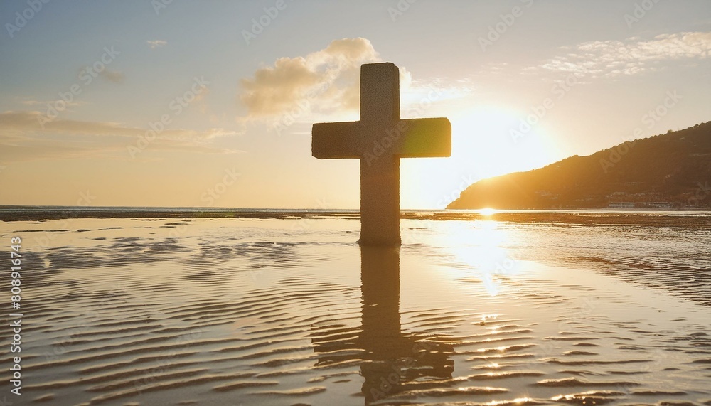 The Wooden Christian Cross In the Still Water. The Wooden Christian Cross In the Still Water.