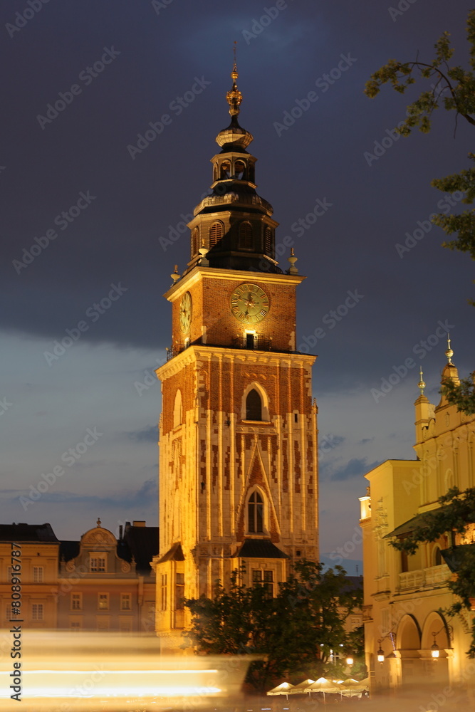 Town Hall Tower, Krakow at dusk.