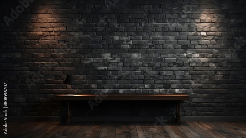 Elegant dark brick wall background, featuring a sleek and sophisticated look with darker tones for a dramatic and moody ambiance