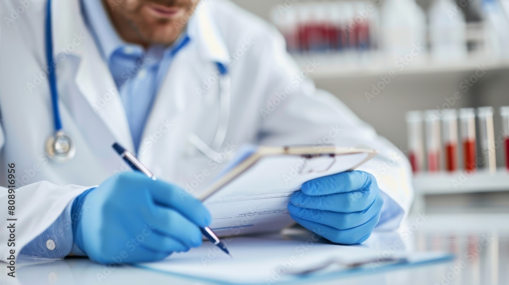 Doctor Writing on Medical Forms Doctor Writing on Medical Forms
