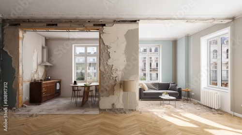 renovation concept , apartment before and after restoration or refurbishment.