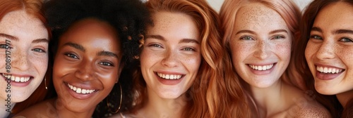 Portrait of young multiracial women standing together and smiling at camera © Ruslan Gilmanshin