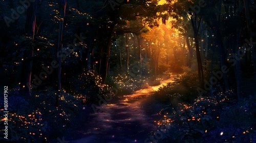 Enchanted Evening  Exploring a Forest Path Under the Night Sky