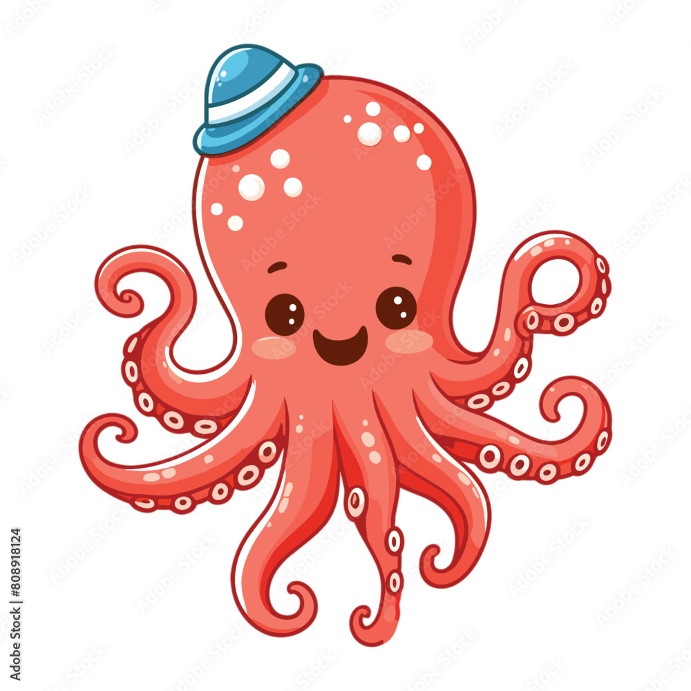 Cute octopus cartoon vector illustration on white background Cute octopus cartoon vector illustration on white background