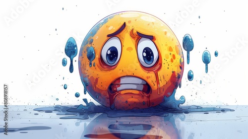 Face avatar crying. Abstract upset emoticon weeping, shedding tears in grief, sorrow. Unhappy emoji with emotion of desperation. Modern flat graphic background illustration. photo