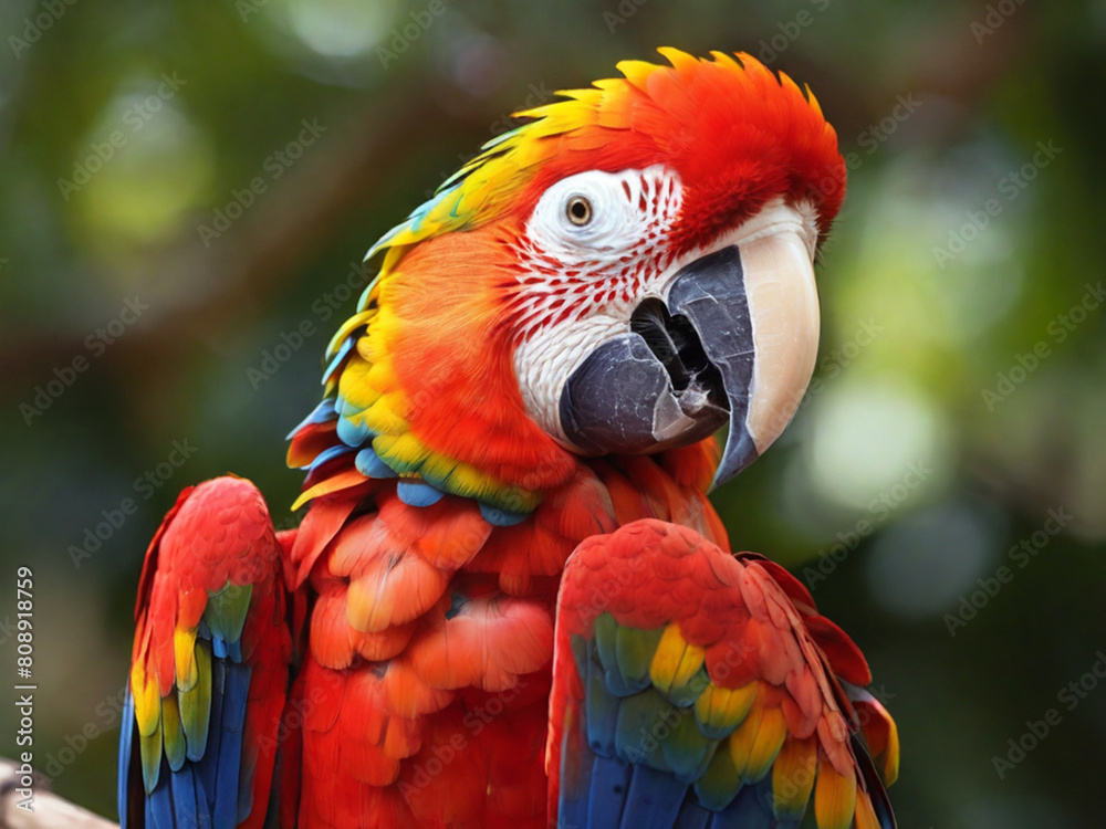 A colorful bird sits on a tree in the forest ai generated A colorful bird sits on a tree in the forest ai generated